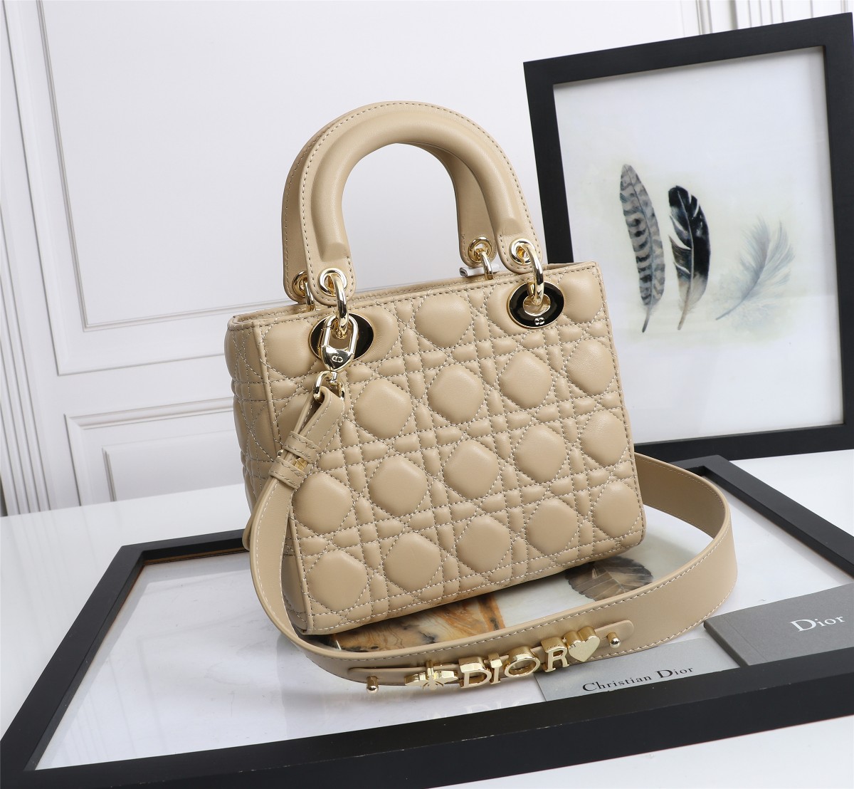 Small Lady Dior My ABCDior Bag Powder Beige Cannage Lambskin